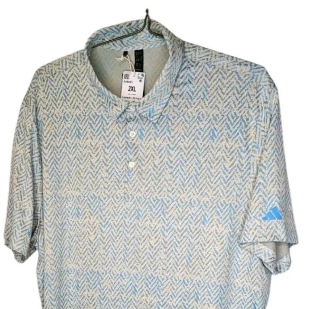Adidas Fairway Jacquard Golf Polo Shirt Men 2X Blue Burst Pickleball Tennis Nwt